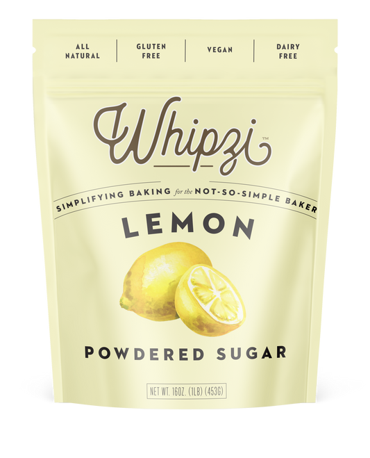 Whipzi™ lemon flavored powdered sugar. Perfect for frosting, royal icing, fudge, milkshakes, fondant, macarons and much more! Use in place of regular powdered sugar.