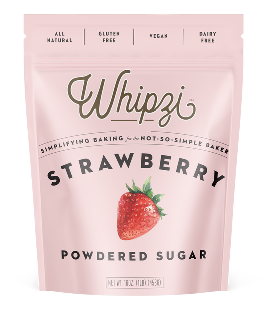 Whipzi™ strawberry flavored powdered sugar. Perfect for frosting, royal icing, fudge, milkshakes, fondant, macarons and much more! Use in place of regular powdered sugar.