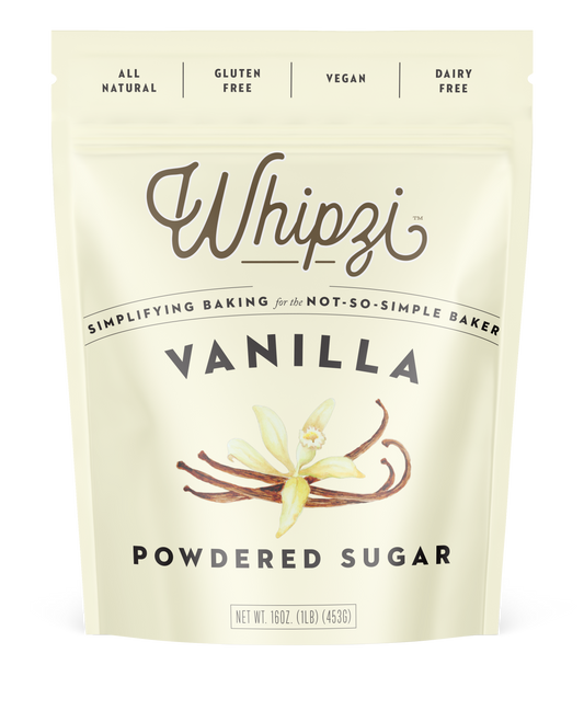 Whipzi™ vanilla flavored powdered sugar. Perfect for frosting, royal icing, fudge, milkshakes, fondant, macarons and much more! Use in place of regular powdered sugar.