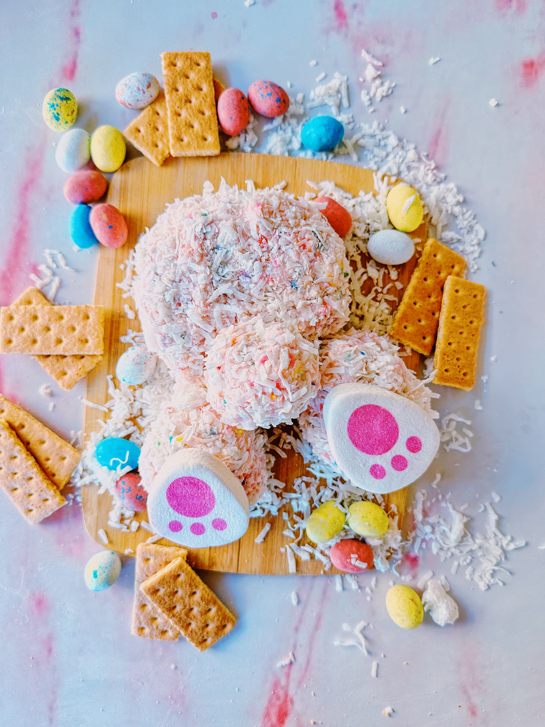 Bunny butt strawberry cream cheese dip for Easter charcuterie boards