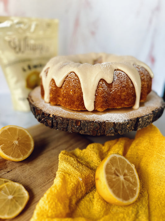 lemon pound cake easy recipe using Whipzi™ lemon flavored powdered sugar easy lemon glaze