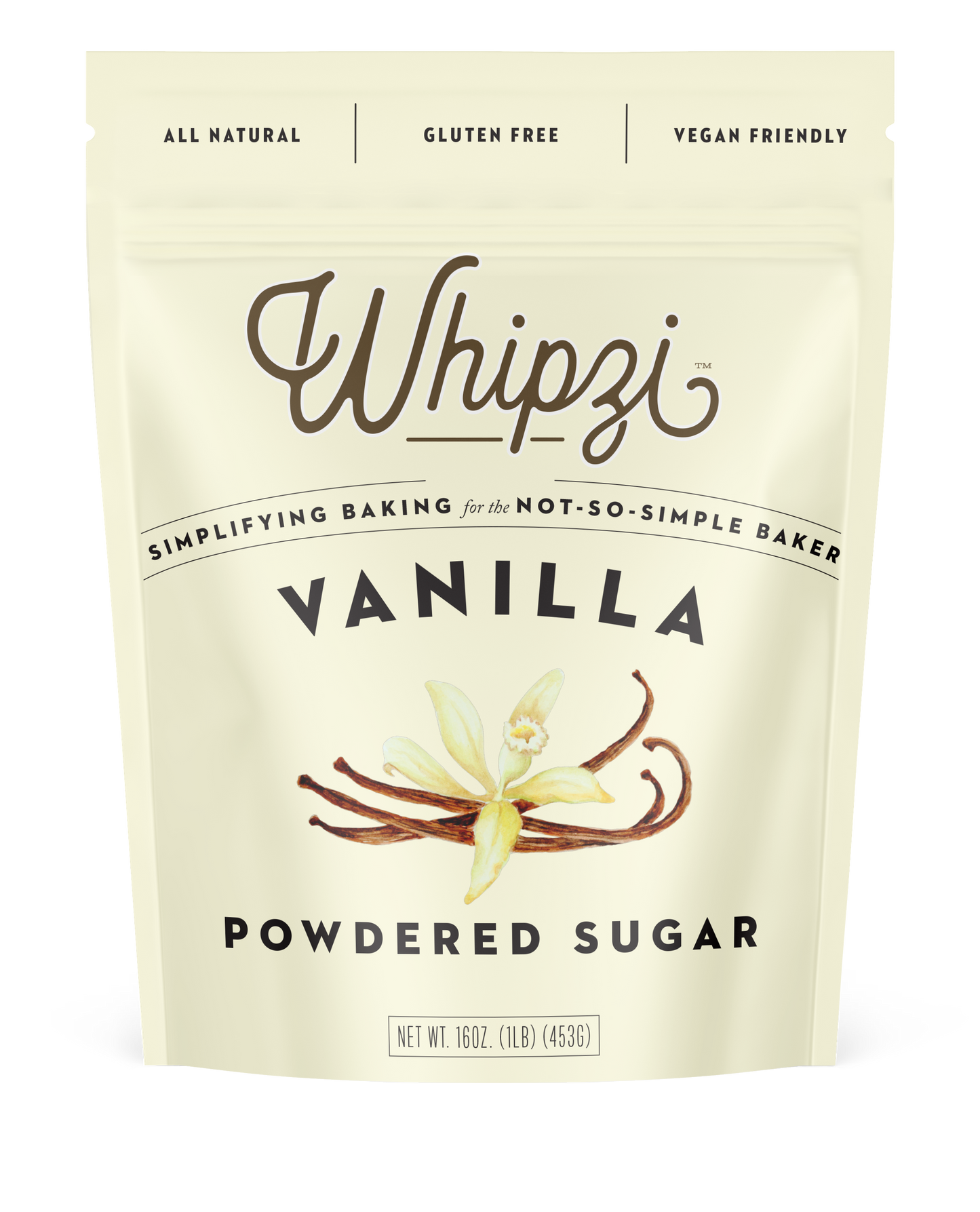 Package of Whipzi Vanilla Powdered Sugar on a white background