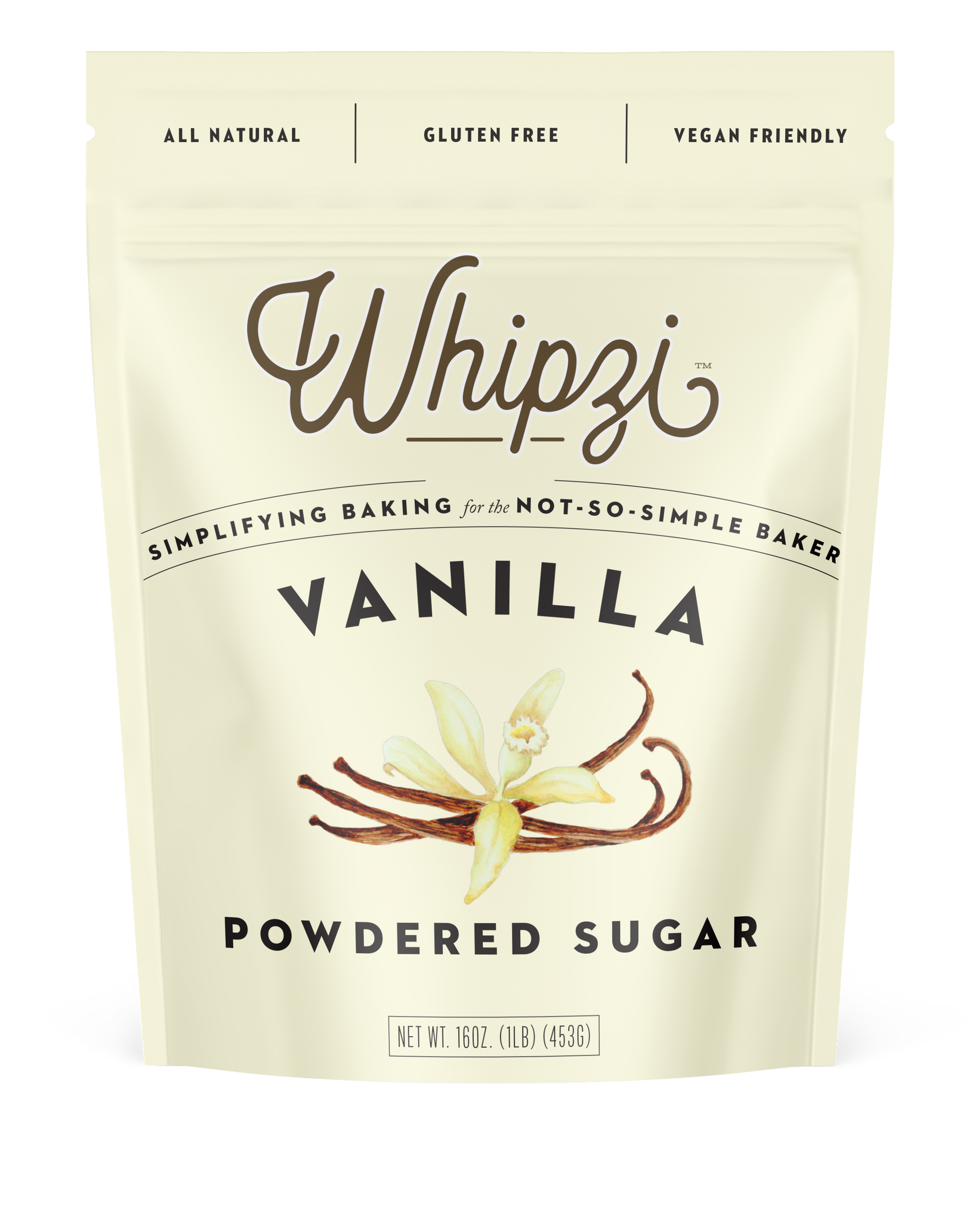 Package of Whipzi Vanilla Powdered Sugar on a white background