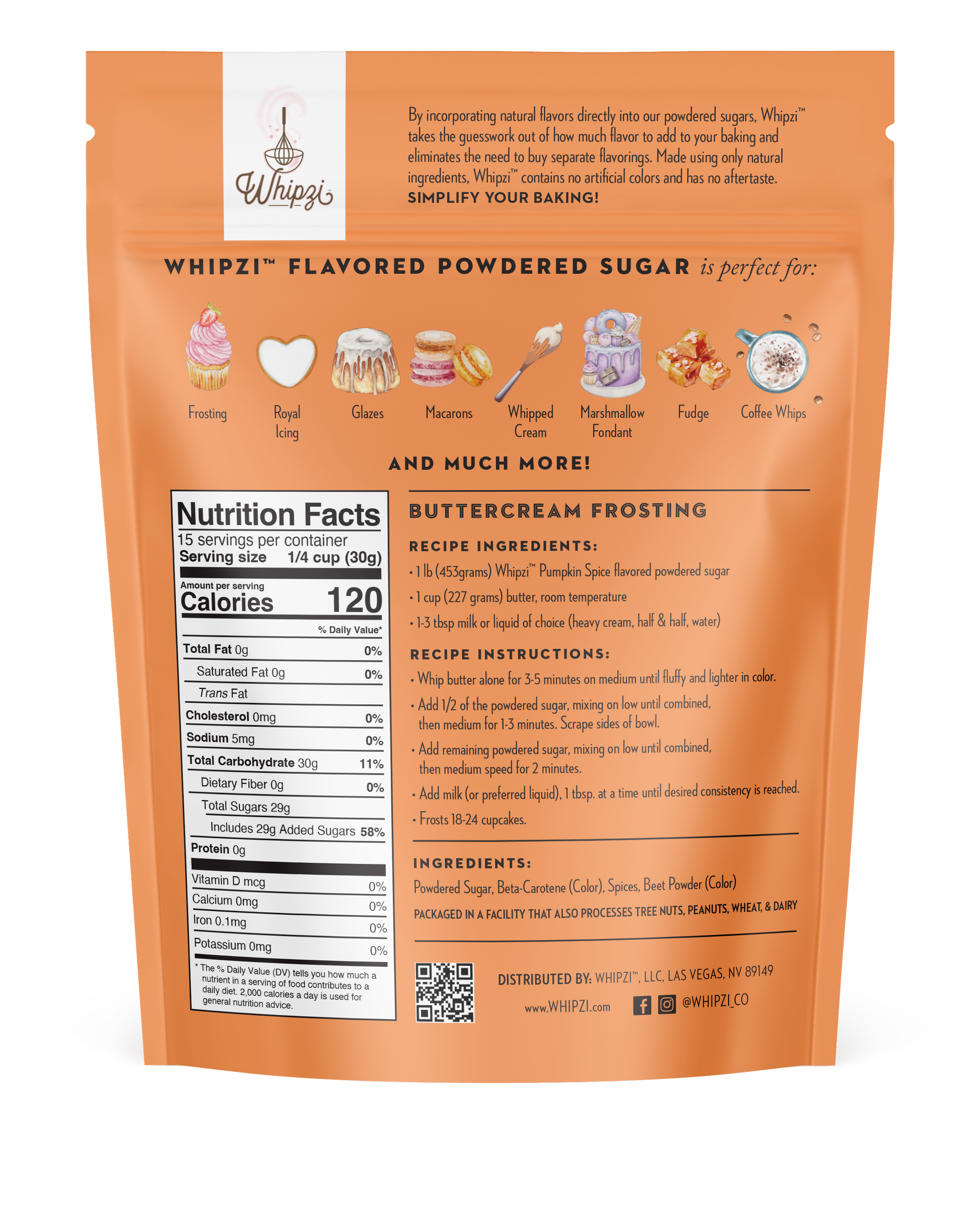 Whipzi pumpkin spice flavor powdered sugar ingredient list