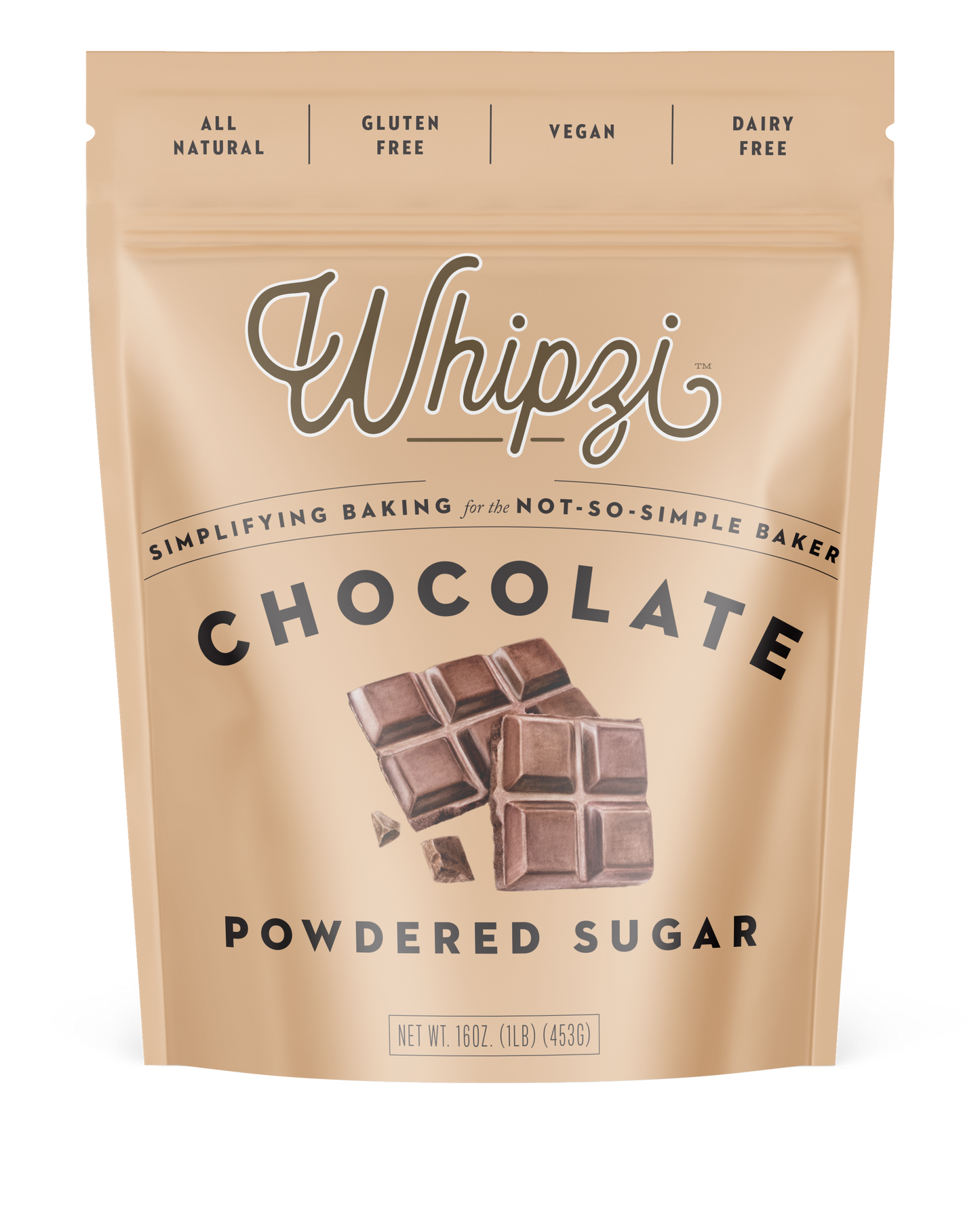 Whipzi™ chocolate flavored powdered sugar. Easy chocolate frosting