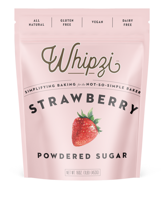 Whipzi™ strawberry flavored powdered sugar. Perfect for frosting, royal icing, fudge, milkshakes, fondant, macarons and much more! Use in place of regular powdered sugar. 